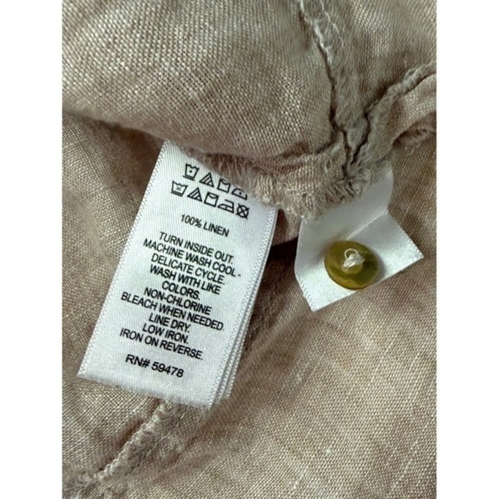 Tahari Oatmeal 100% Linen Sleeveless Button Down Tunic M Euro Summer Coastal - Picture 8 of 8